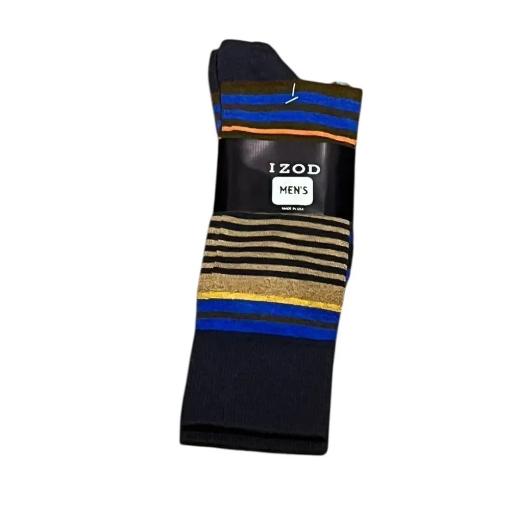 Izod Men's Blue and Brown Striped‎ Socks, Size L, NWT